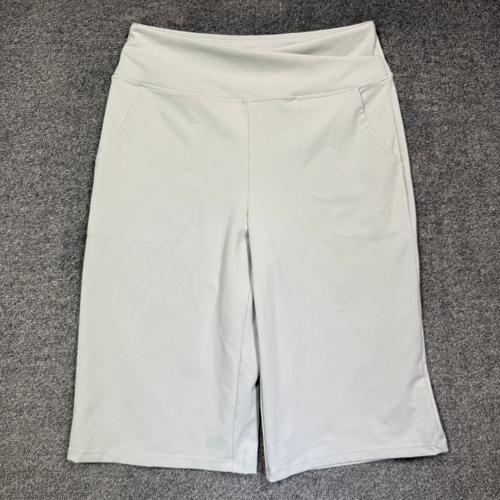 G4Free Yoga Pants Cropped Womens L Ivory White Crossover Yoga Shorts Wide Leg